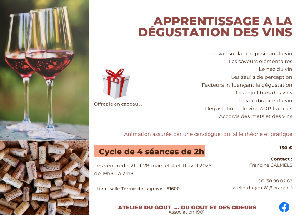 Apprentissage à la dégustation des vins en 4 séances - Terroir de Lagrave