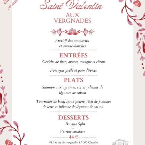 Repas Saint Valentin au Domaine des Vergnades